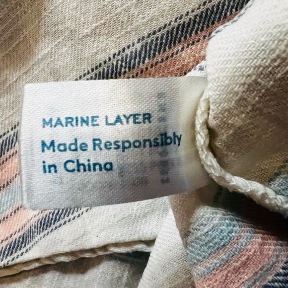 Marine Layer Women’s White, Pink & Blue Striped Button Down Shirt Size M/L - Picture 5 of 8